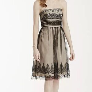 David's Bridal Black Strapless Tulle Caviar Beading Cocktail Dress Size 6